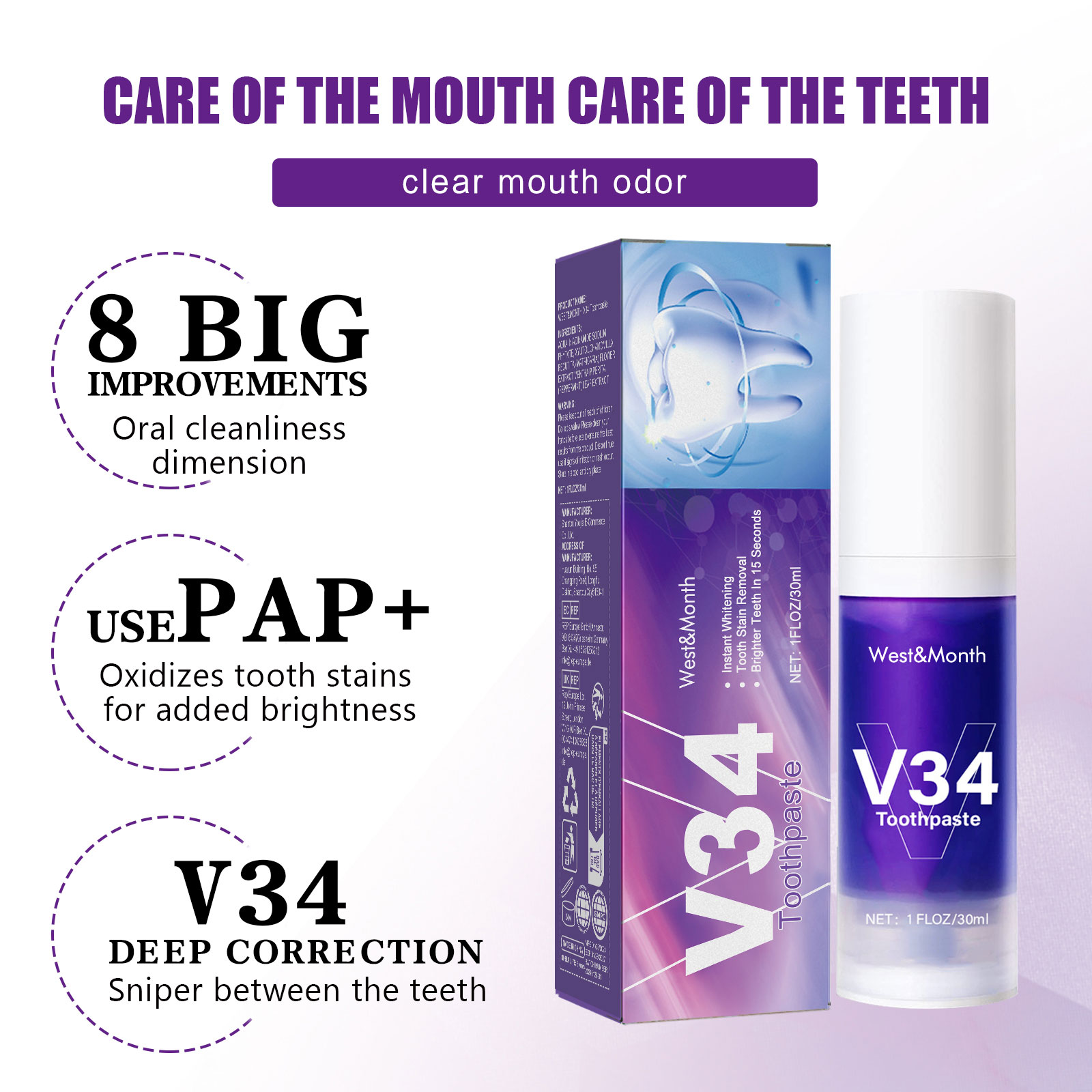 V34 Fioletowa Musująca Pasta d – Teeth Whitening Mousse recenzja i cena
